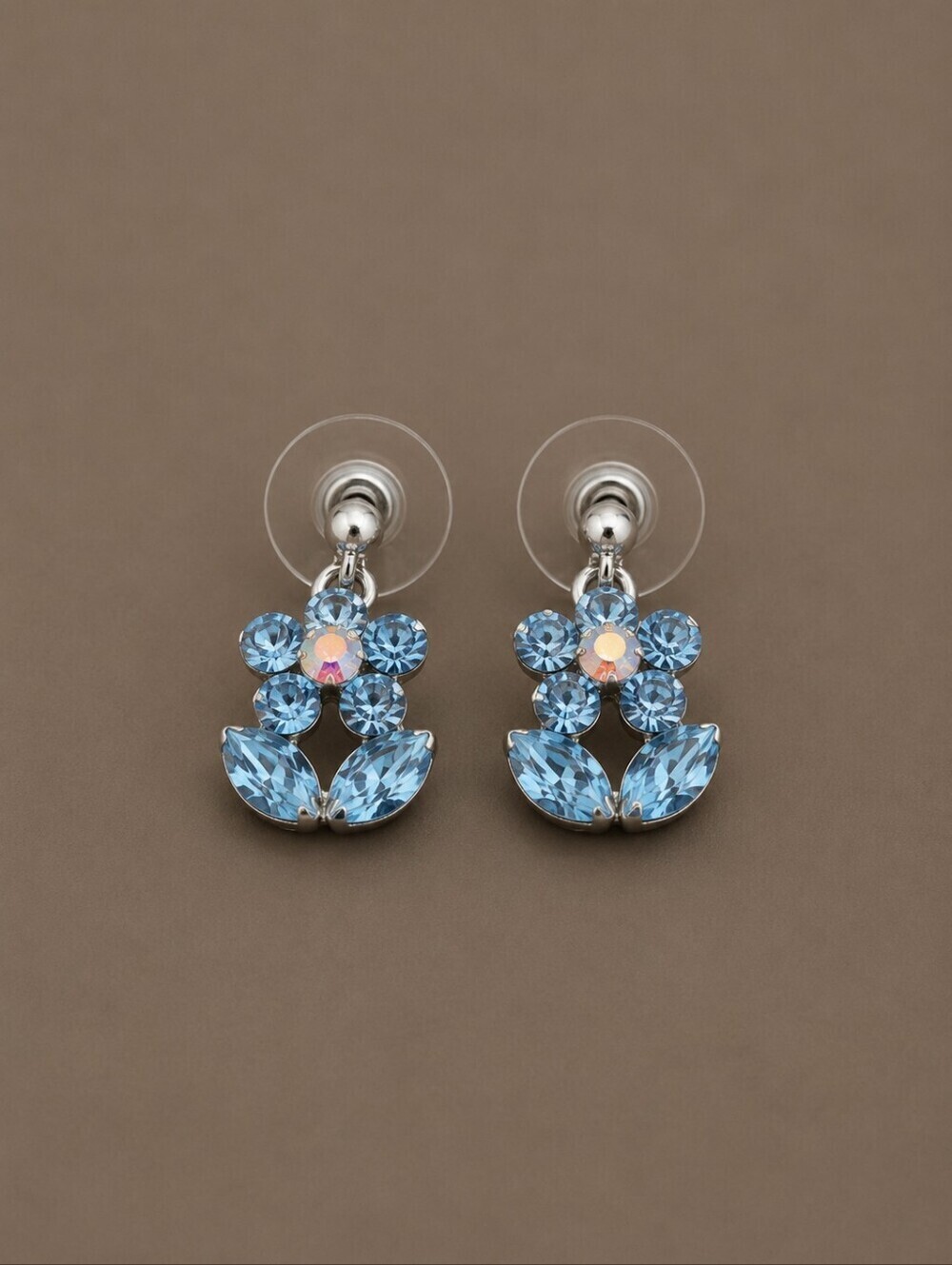 3/$30 Dainty Baby Blue Crystal Floral Post Earrings